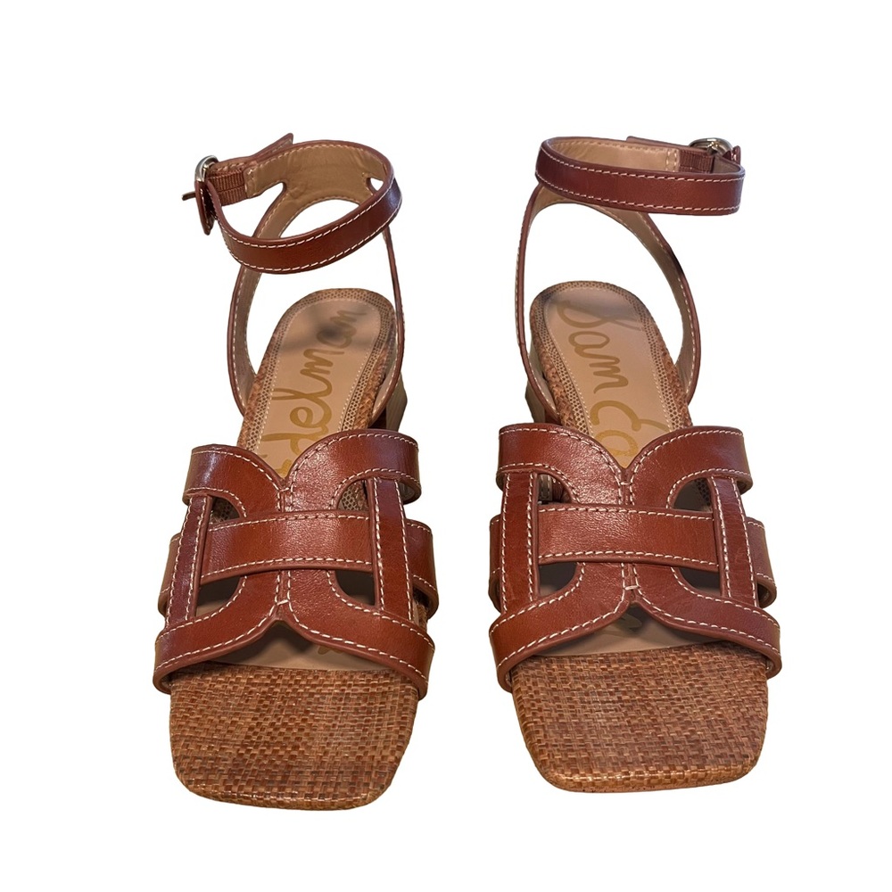 Sam Edelman Wayla Whisky Brown Women Sz 8 Leather Heeled Ankle Strap Sandals EUC - Picture 2 of 7